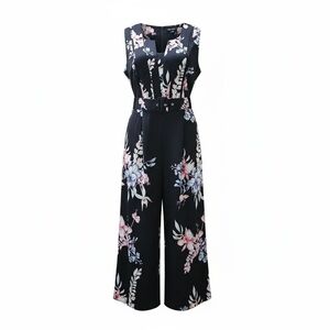 City Chic Sleeveless Black Floral Belted Jumpsuit, City Chic Size L=Size 20, NWT